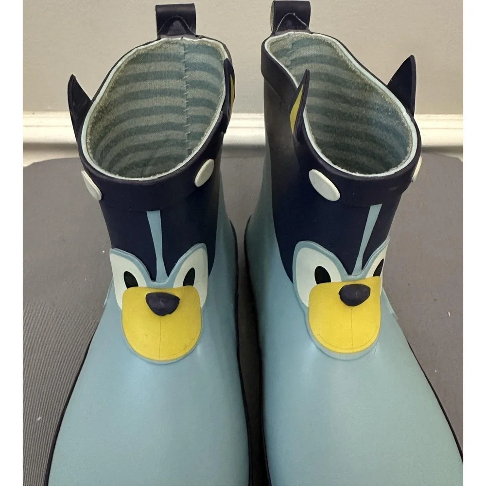 Bluey Rain Boots Kids Size 11 Blue Bluey Character Face Waterproof Pull On